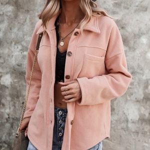 Soft Pink Collared Button Up Longsleeve Shirt Jacket